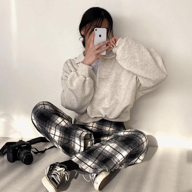 집업 카라 아노락 기모크롭 퍼프 루즈핏 맨투맨