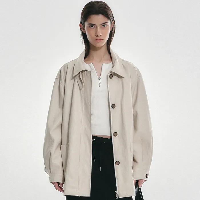 HIDDEN BUTTON MIDI LEATHER JACKET_CREAM