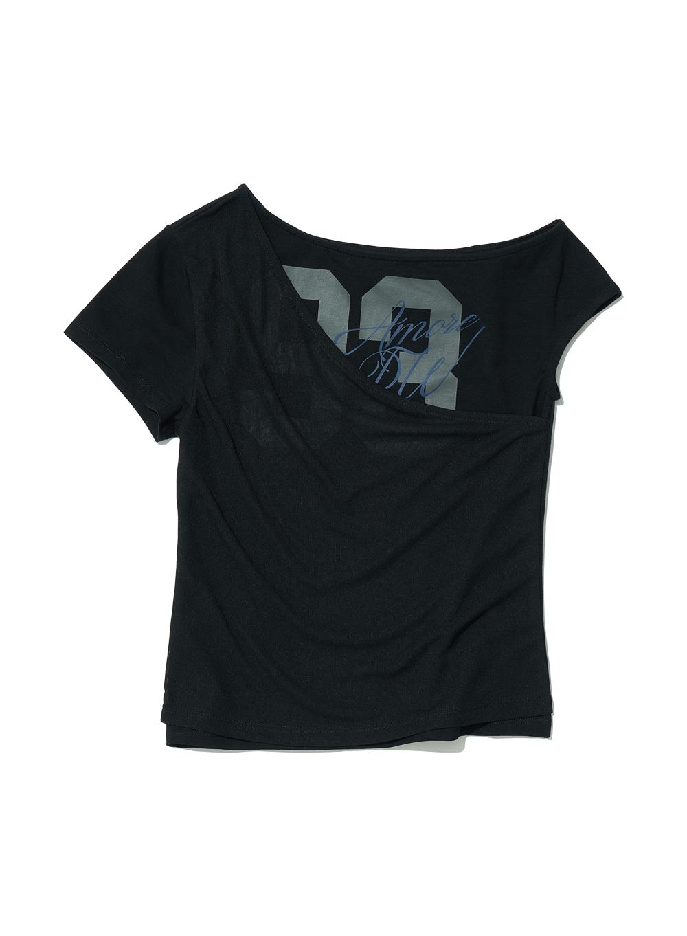 [WOMEN] NUMBERING UNBALANCED LAYER TOP_BLACK