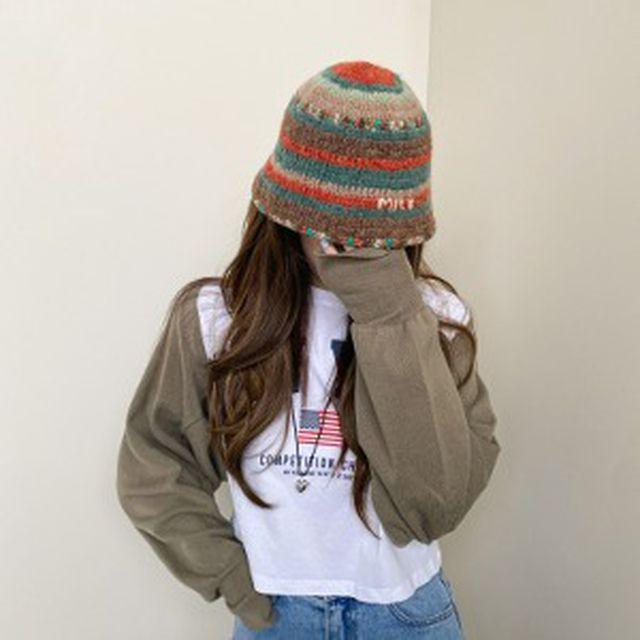 여성 가을 겨울 니트 벙거지 빈티지 버킷햇 모자 2color