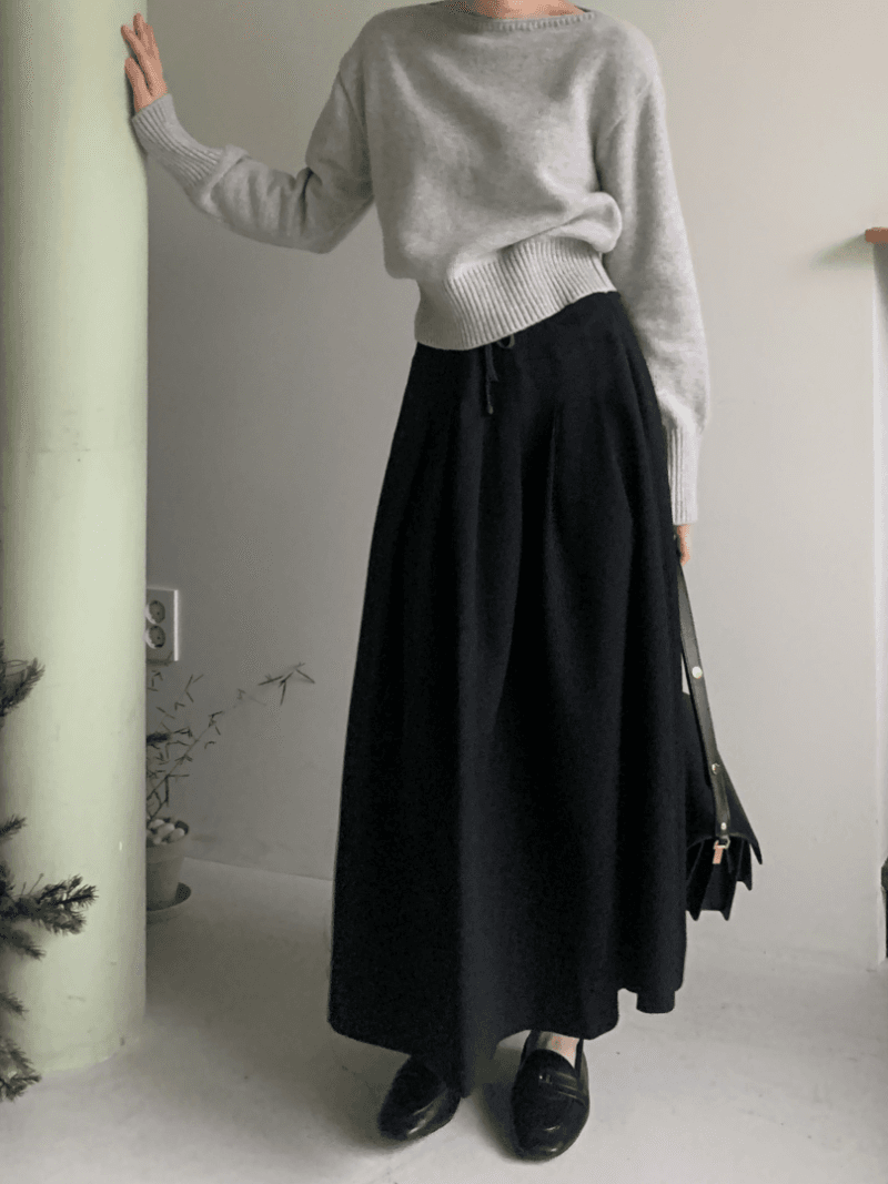 제뉴 레이어드 플리츠 스커트 (블랙)