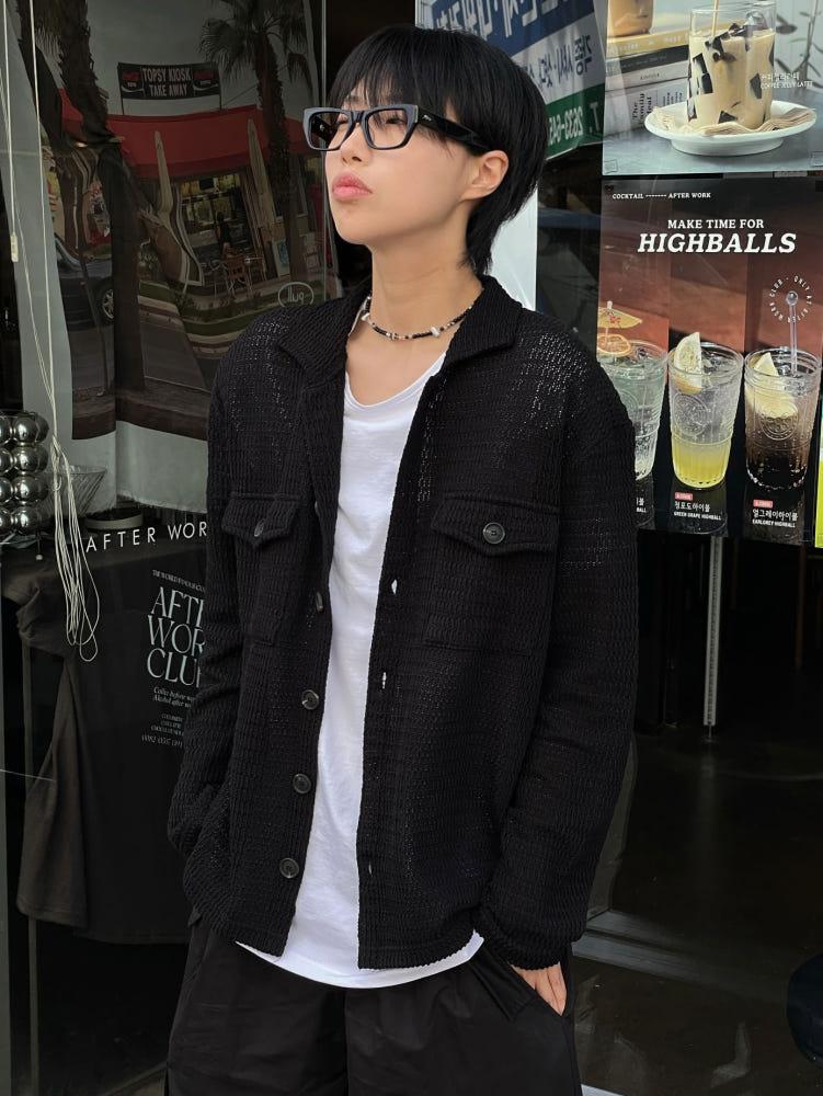 [블랙/아이보리](살안타템)유니섹스 썸머 버튼 카라 가디건(4color)