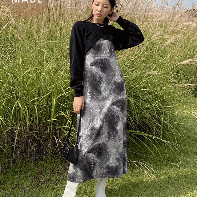 [MADE] 빅사이즈 55-99 브리나 나염 뷔스티에 롱 원피스