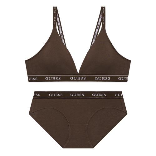 다크브라운 스판 밴디드 노와이어 브라렛 팬티 세트