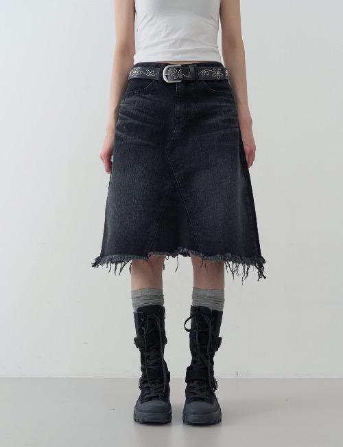 로웨어 x button fringe denim skirt