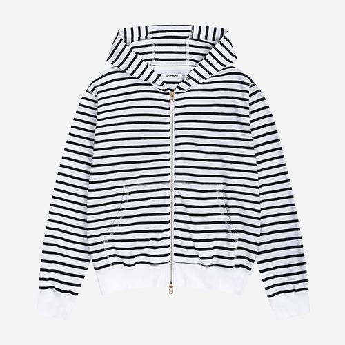 REGULAR STRIPE HOODIE ZIPUP (WHITE/NAVY)
