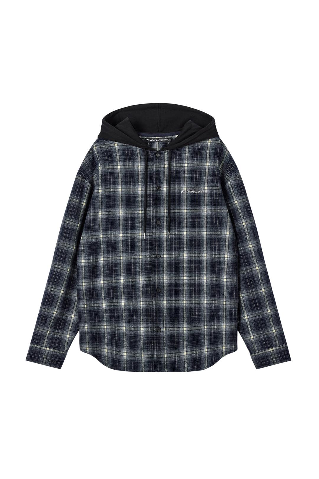 CHECK HOOD SHIRTS - NAVY