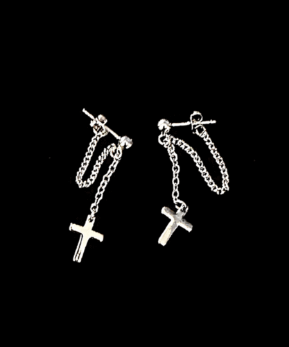 [Unisex] Chain Cross earrings (2pcs) 체인 드롭 크로스 십자가 이어링 귀걸이 힙 힙한 키치 빈티지 유니크 스트릿 힙합 댄서 공연 무대 커플 귀걸이