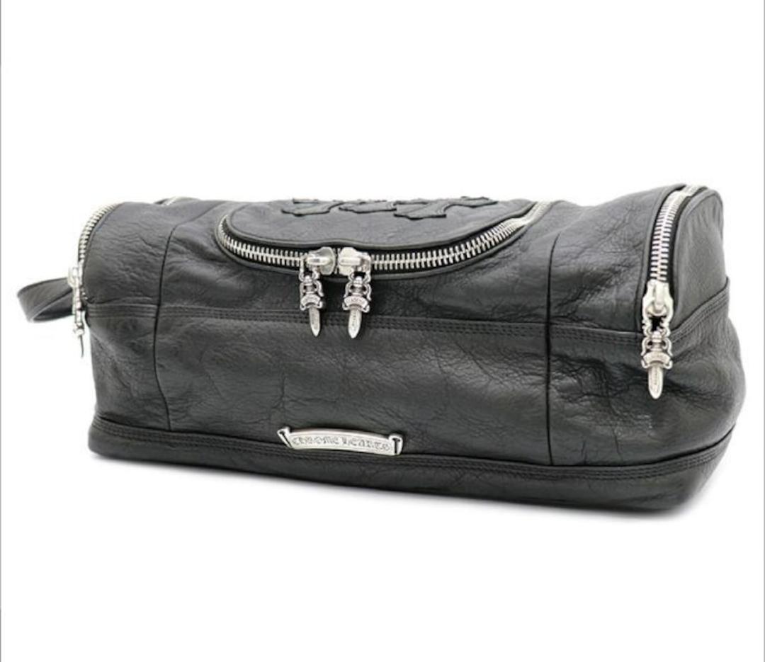 CHROME HEARTS クロムハーツ オールレザー TLTRY DFFL LTHR 3CEME TOILETRY DUFFLE トイレトリー ダッフルバッグ セカンドバッグ ダガー スクロールラベル セメタリークロスパッチ | chromehearts