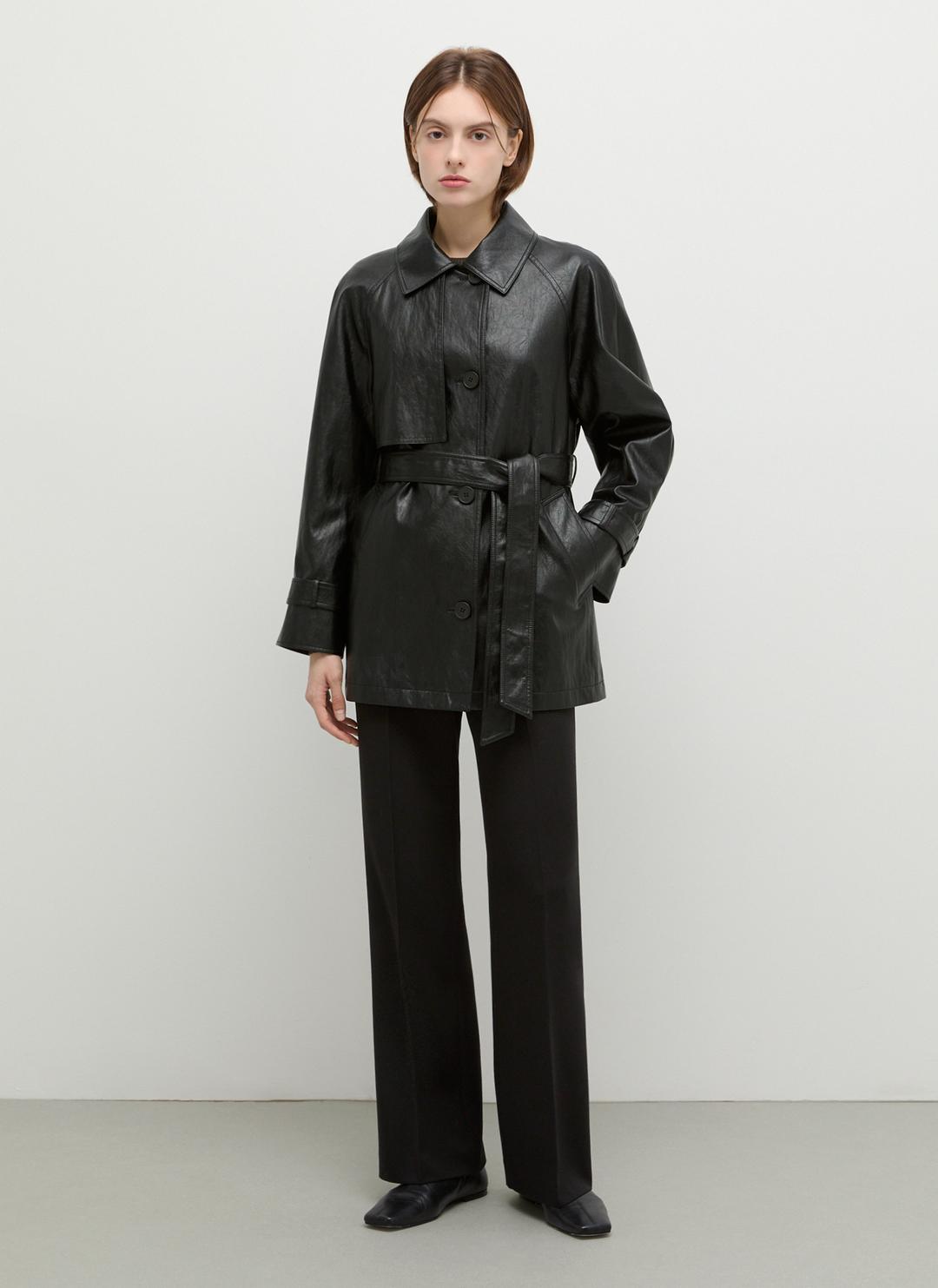 [NEW] 레더 벨티드 하프 트렌치 코트_SWWBYP32010