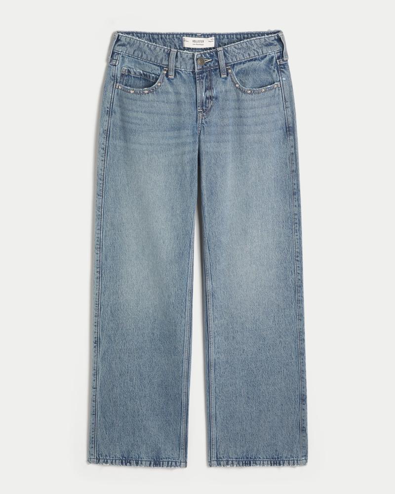 Low-Rise Medium Wash Studded Baggy Jeans