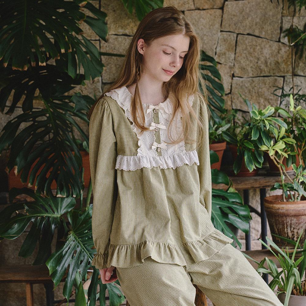 울랄라파자마 도리안 긴팔 투피스 모스그린 (21수)