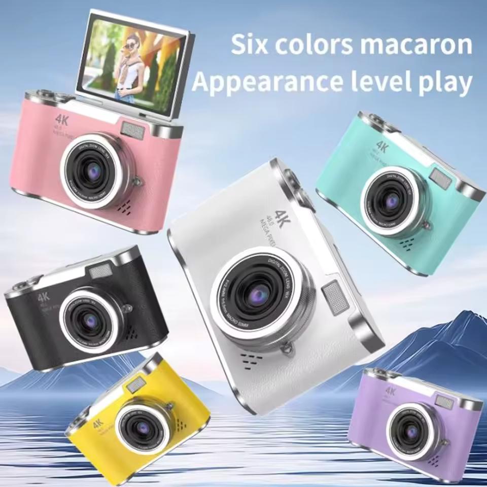 4K 디지털 카메라 48MP 어린이용 카메라 자동 초점 블로깅 카메라 2.4인치 화면 뒤집기 180 °   어린이 여행 셀카 카메라용