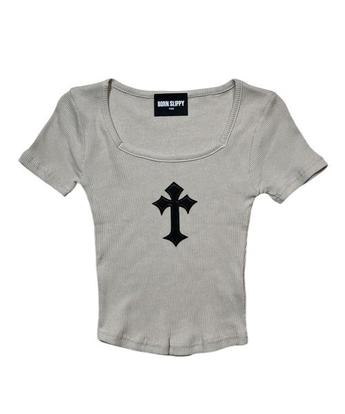 Cross Square Neck T-shirt (Beige)