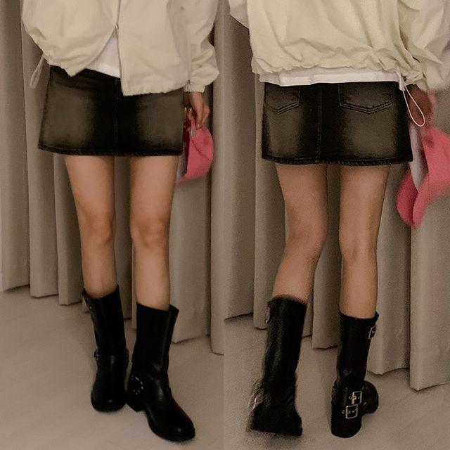 tinny - 샌드워싱미니데님스커트sk