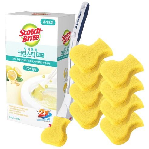 스카치브라이트 크린스틱 향기톡톡 플러스 변기청소 핸들, 옐로우, 1세트 - 청소솔/스틱 | 쿠팡