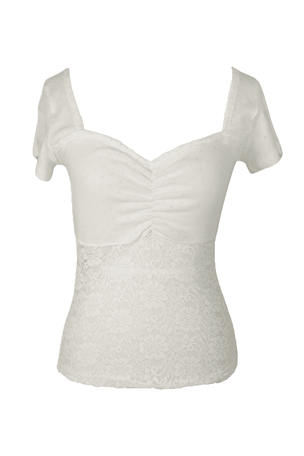 Me愛 - Shirring rose lace T (WHITE)