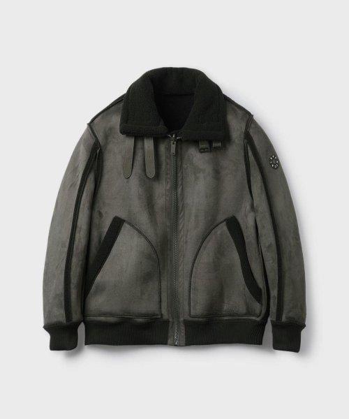 에코레더 리버시블 하이넥 시어링 자켓 [카키]