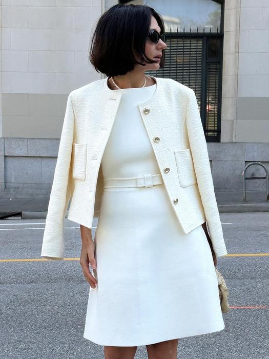 No-collar Stitch Tweed Jacket_2color