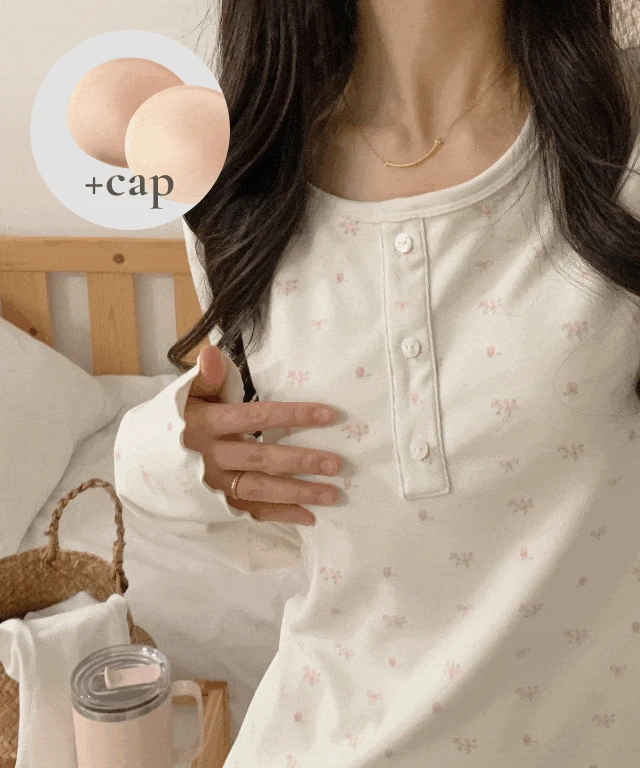 에밀리 플라워 기모 브라캡 긴팔 긴바지 잠옷 세트