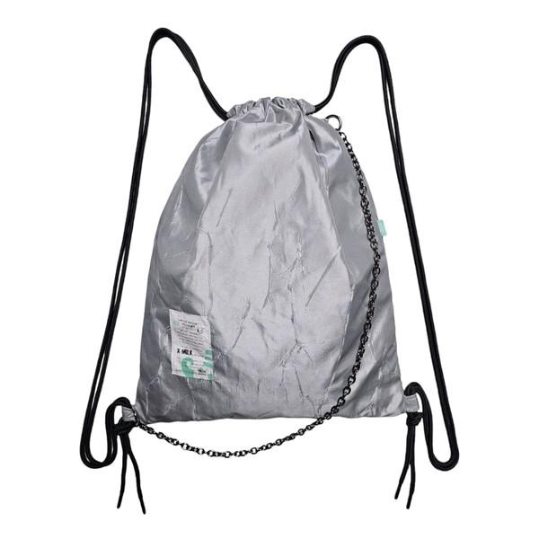 Crack Shirring Glossy Chain Gym Sack / Silver