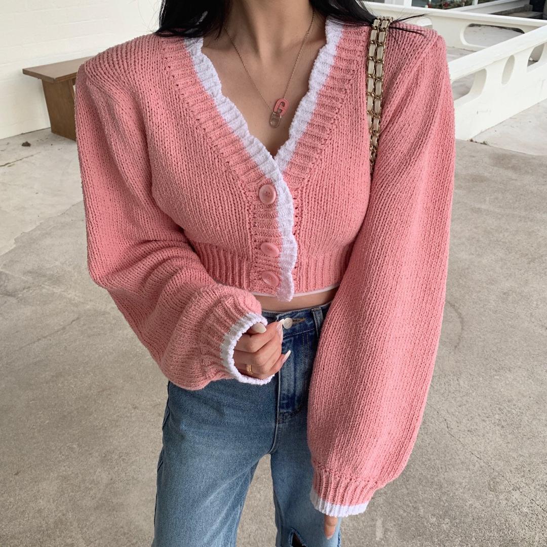 [신상할인]R배색 물결 가디건3col [페이퍼]