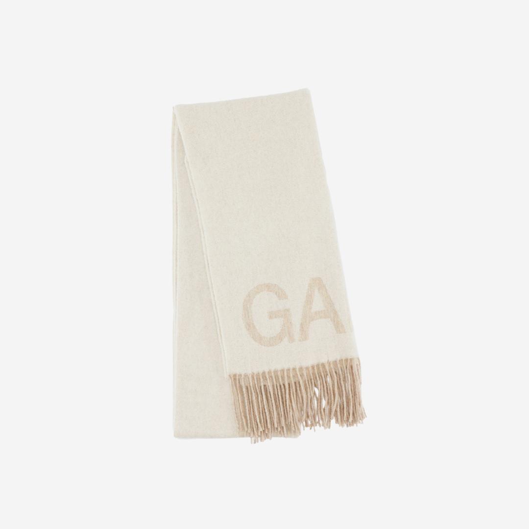Ganni Fringed Wool Scarf Egret