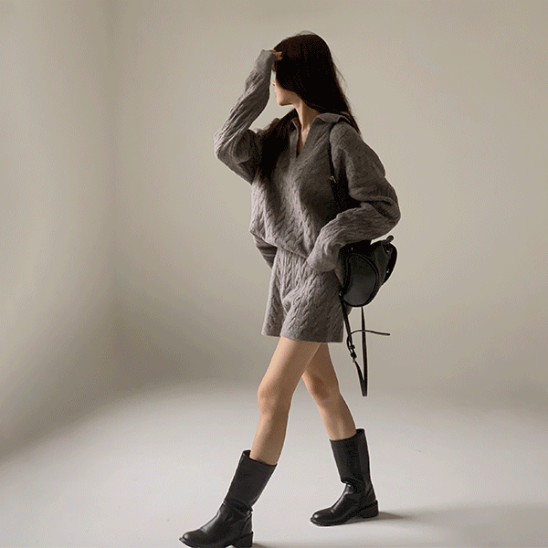 MD추천🏅브레드 피셔 니트셋업[1+1[]니트투피스/꽈배기니트&니트반바지set