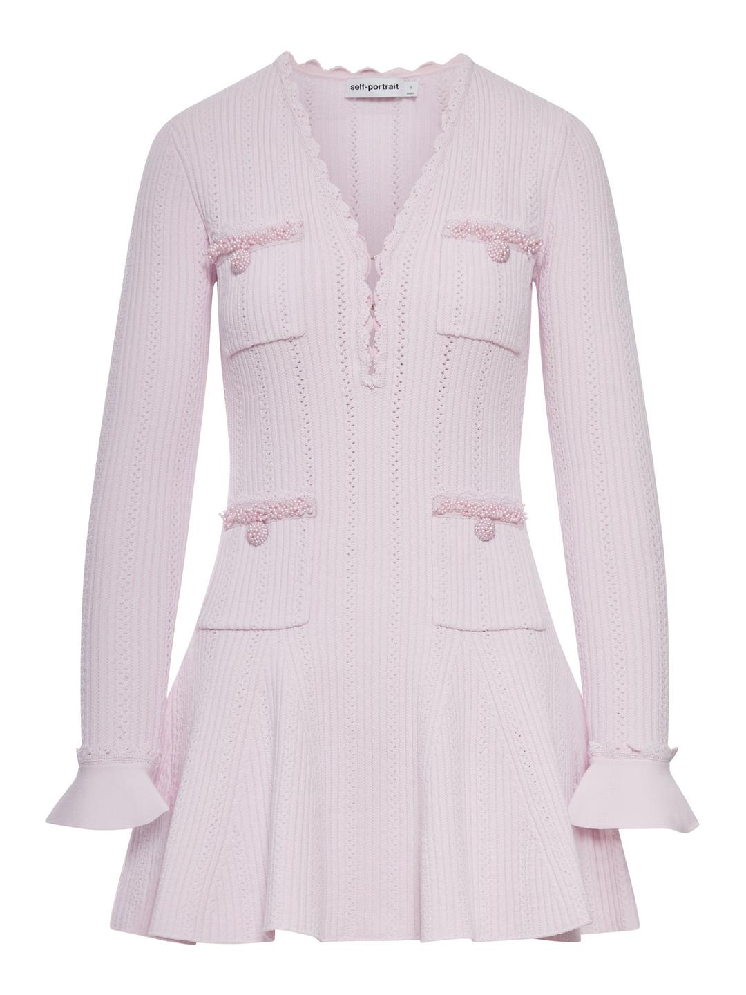 미니 니트 드레스 핑크 진주 트림