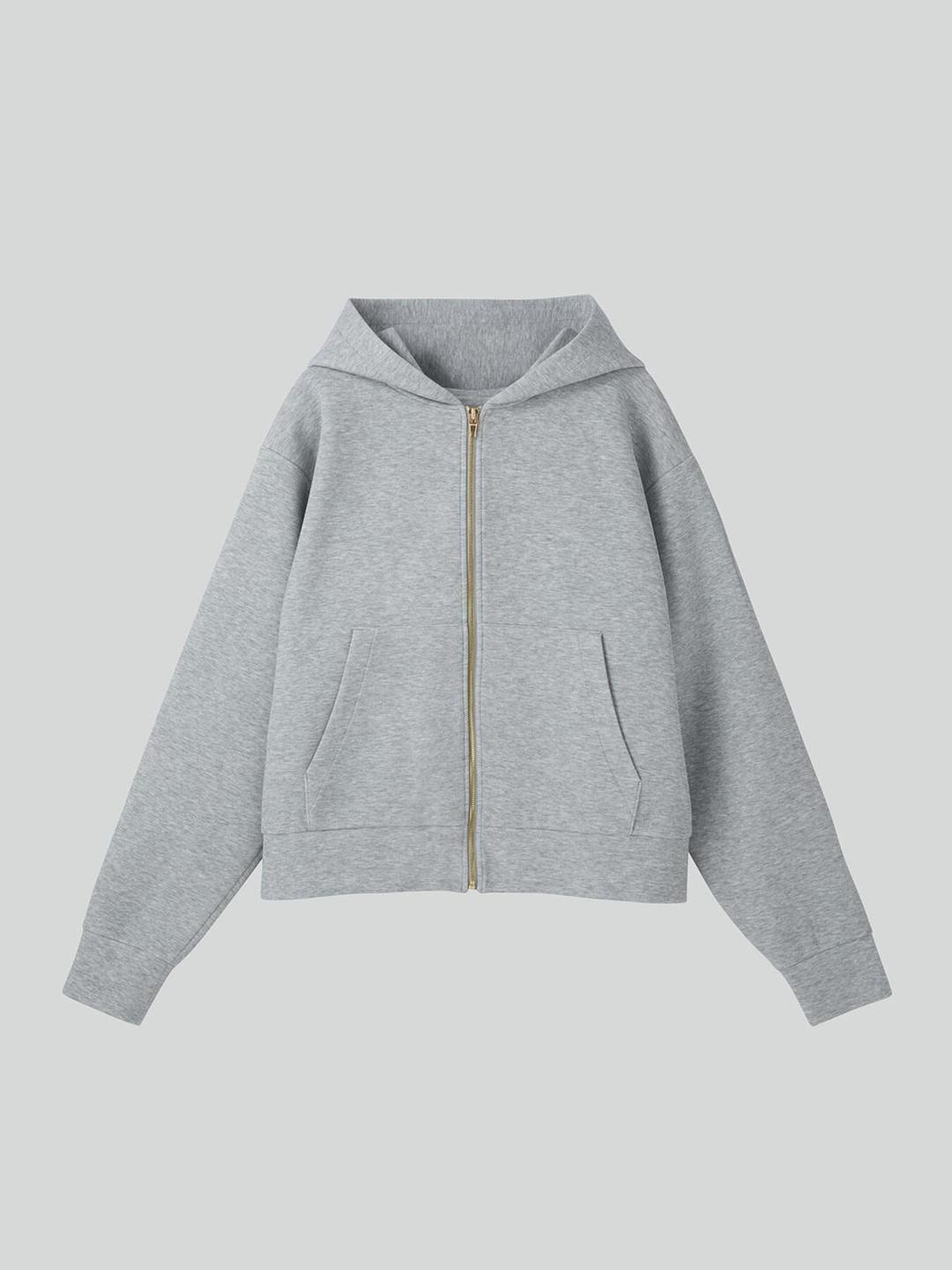 LOGO DETAIL HOODIE ZIP-UP (MELANGE GREY)