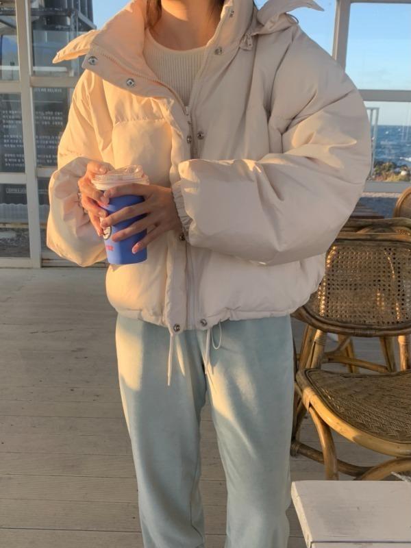 탈부착 후드 숏 패딩 (크림)