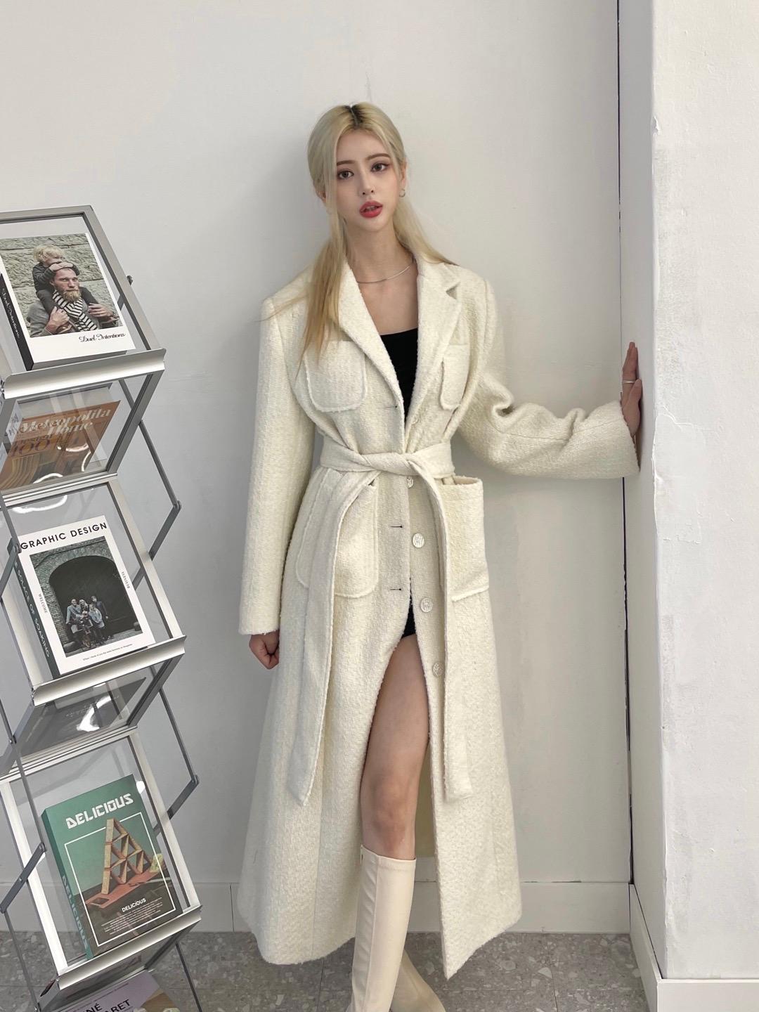 [wool 30%, 국내생산] 236. RIN tweed long coat (black, ivory)