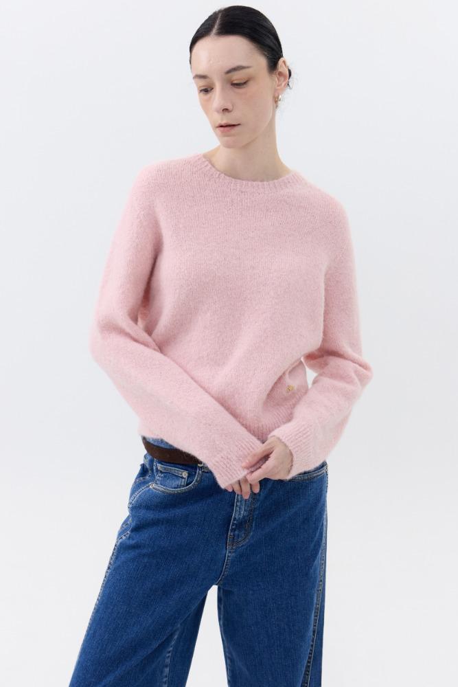 울 라운드 니트 - 핑크