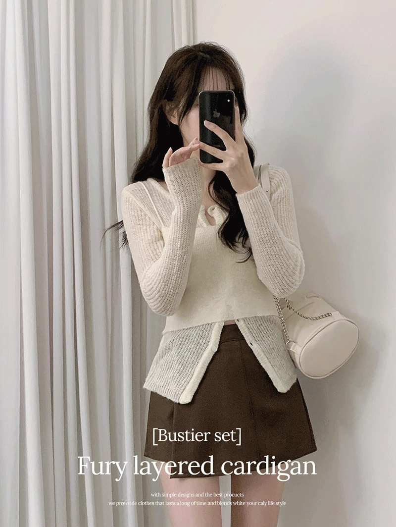 [봄신상🌸/슬림핏/뷔스티에set] 퓨리 레이어드 가디건