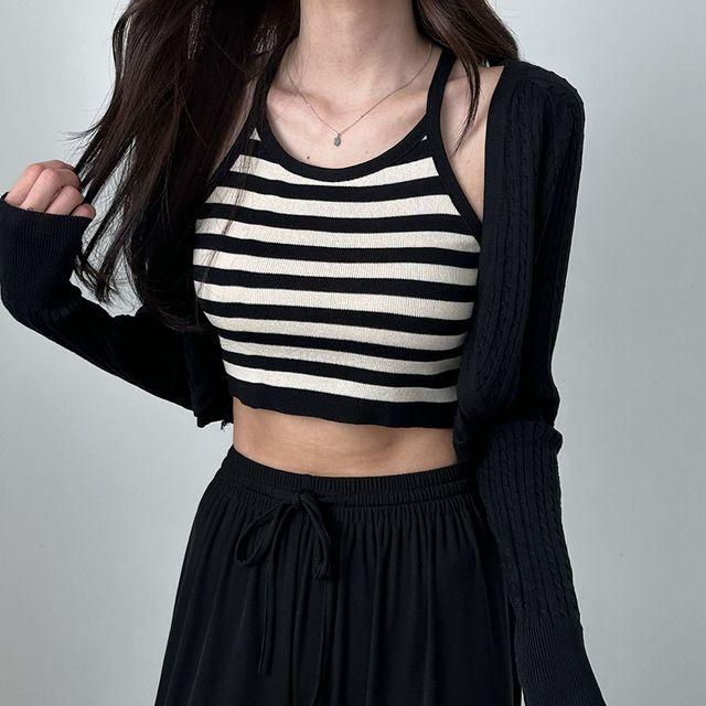 나시set가격, 홀터크롭 단가라+썸머볼레로 세트_피치콩