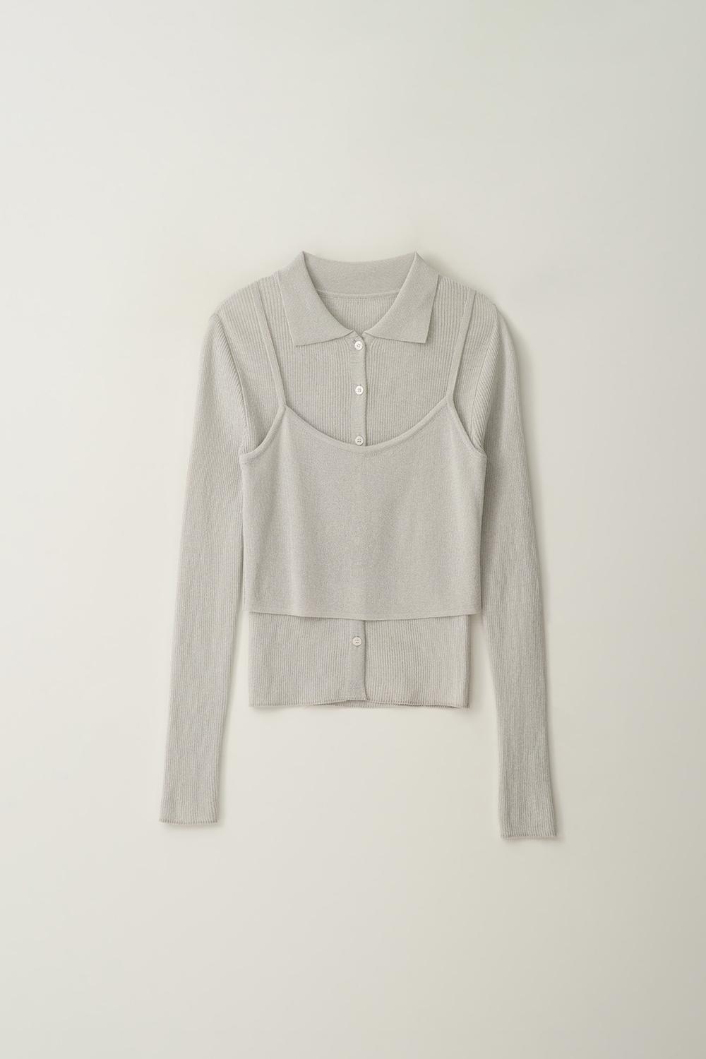 [SET]_메탈 카라 가디건+슬리브리스-그레이메탈