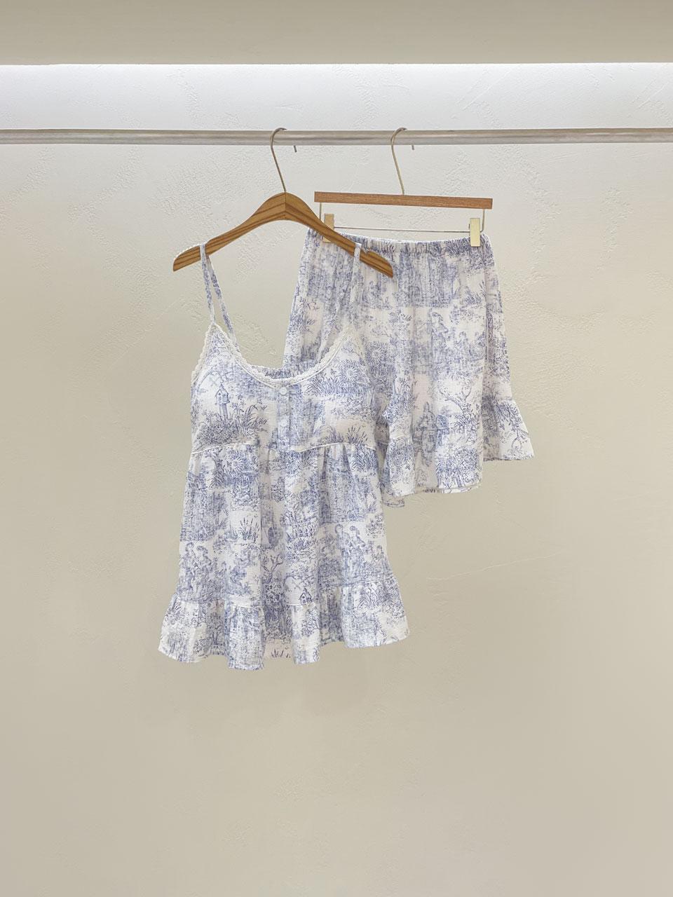 여성 아비뇽 브라캡내장 끈소매 3부 투피스 잠옷 24-05731