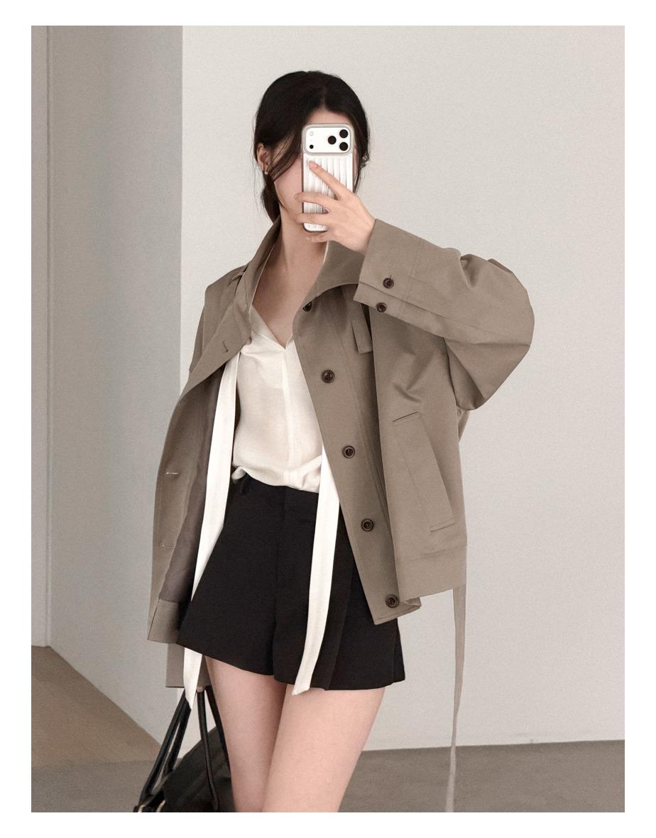 [3주소요][Belt_set] 릴 하이넥 하프 트렌치 [카키베이지]