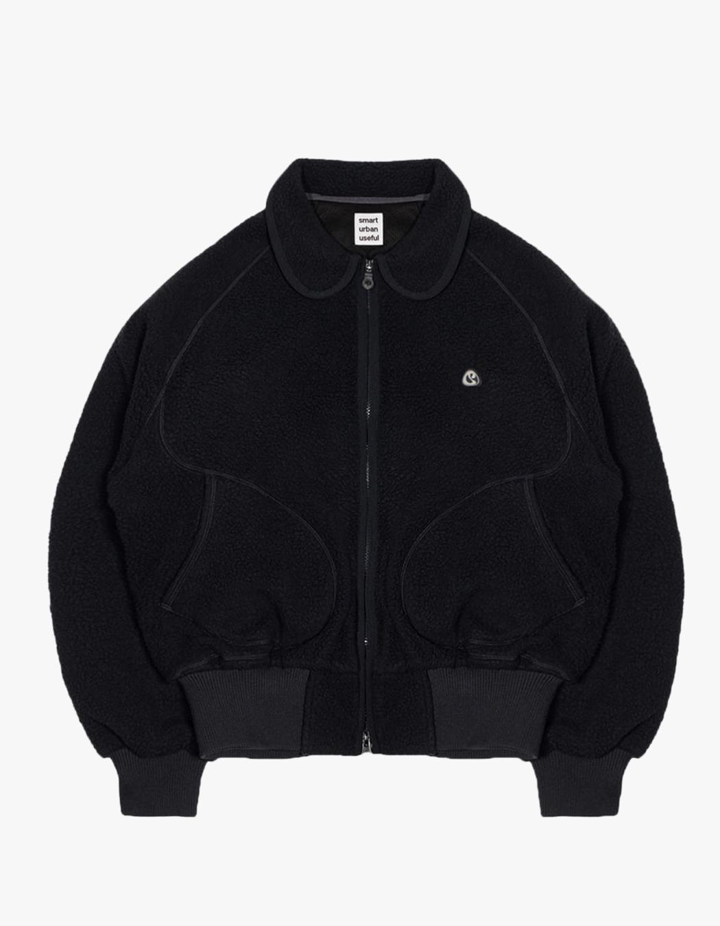 Round Collar Fleece Jacket - Blue Grey