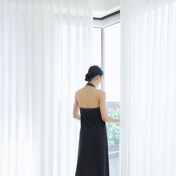 binding halter jersey dress (black)