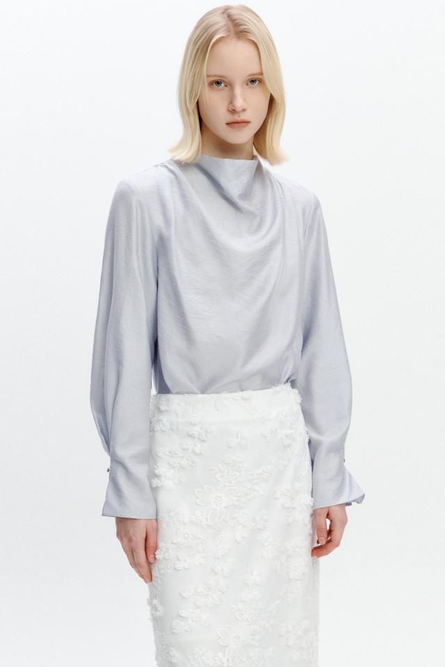 Cowl Neck Strap-decorated Blouse LIGHT BLUE [GCW1BL59LB]