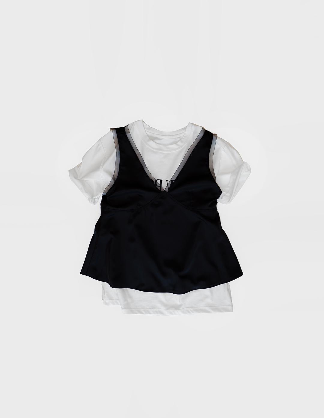 Cream Organza Sleeveless Top, Black (3c)