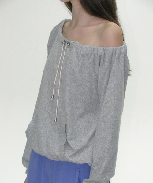 테리 드로스트링 오프숄더 탑_멜란지