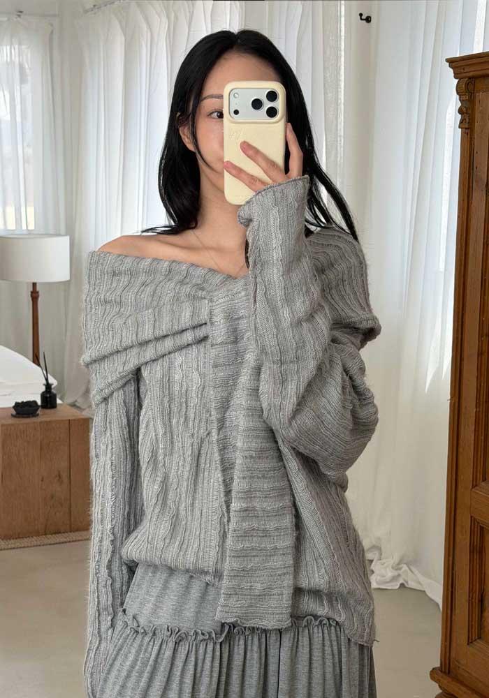 26SS 발렌타인 리본드 오프숄더니트