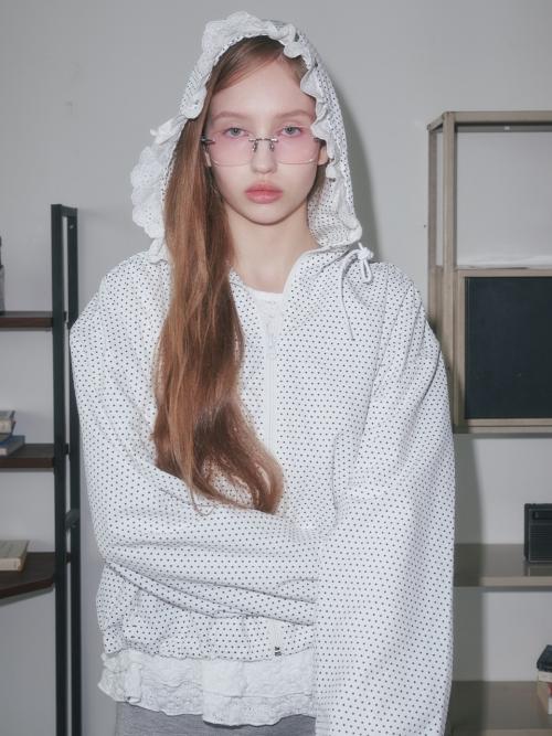 LACE TRIM HOODED WINDBREAKE, WHITE