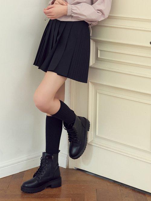 뒷밴딩 언발 플리츠 스커트 BLACK