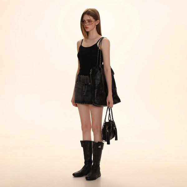 Moromoro wrinkled leather tassel tote cross bag