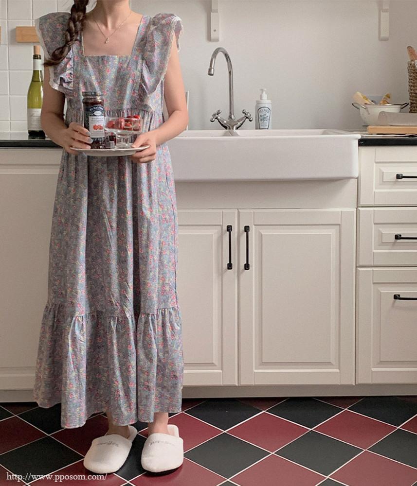 수채화 플라워 나시 롱원피스 잠옷 홈웨어 (2color)