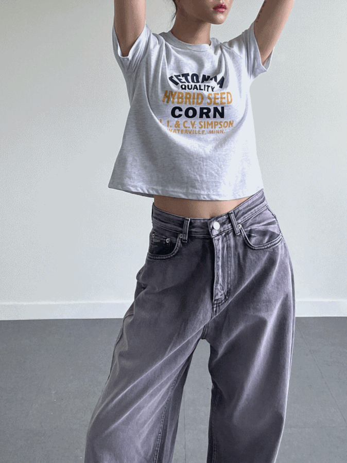 카밍 데일리 반팔 크롭 프린팅 티셔츠