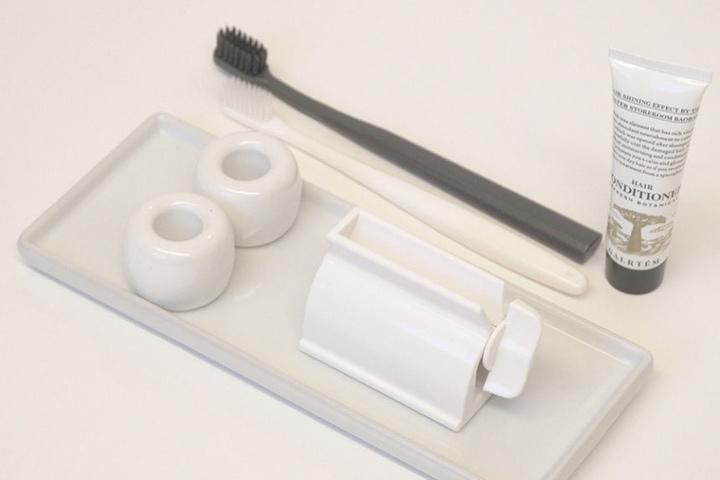 세라믹 도자기 칫솔 치약 꽂이 거치대 2인 세트